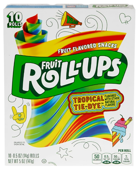 FRUIT ROLL UPS 14 GR TROPICAL TIE DYE