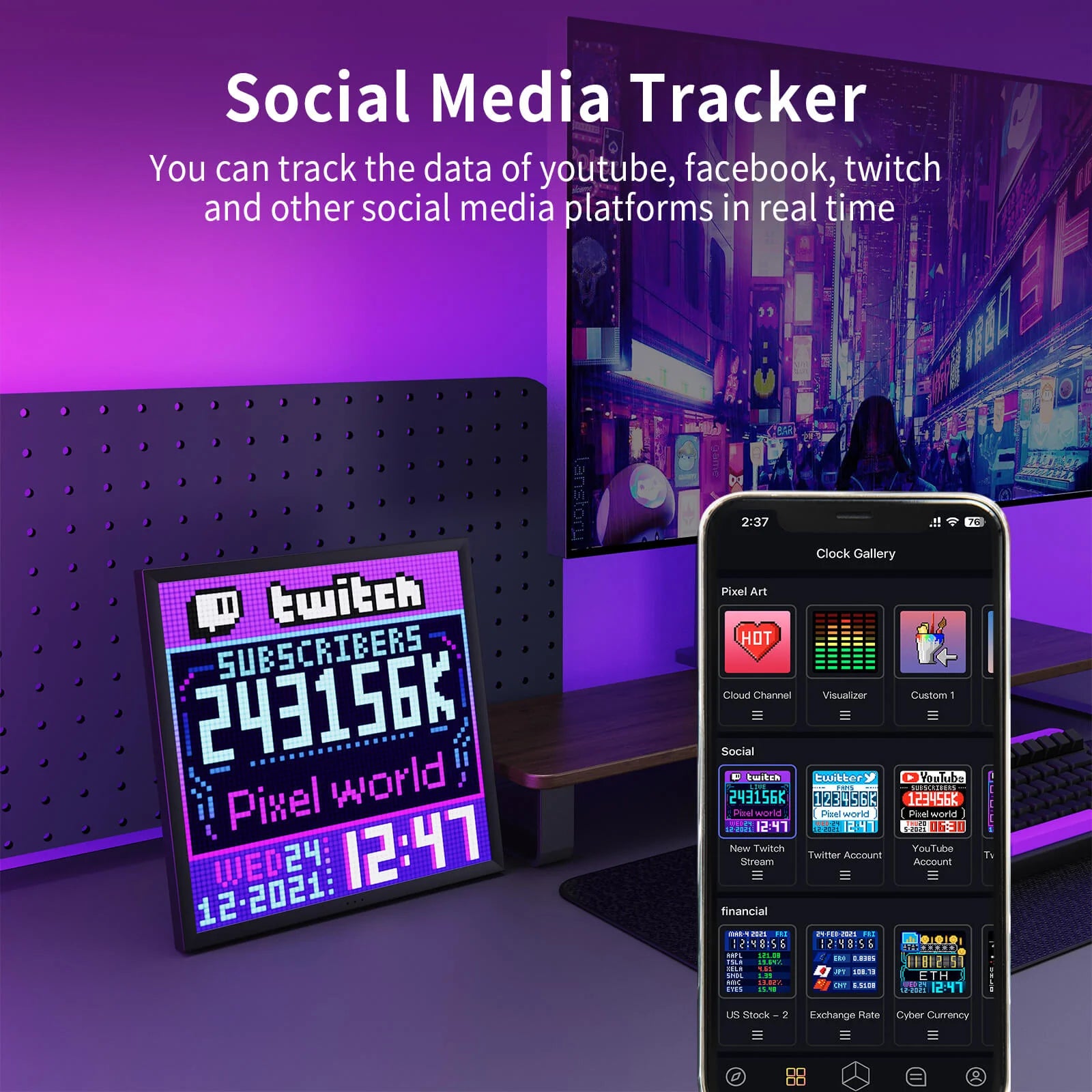 Divoom Pixoo64Ⅱ 64X64 Pixel Art LED Display Social Media Counter