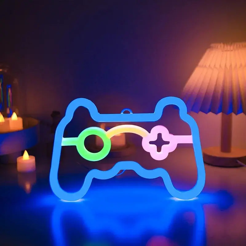 Gamer Neon Sign Lights, LED Game Controller Neon Sign for Gamer Room Decor, USB or Battery Powered Gaming Neon Sign Table Lamp