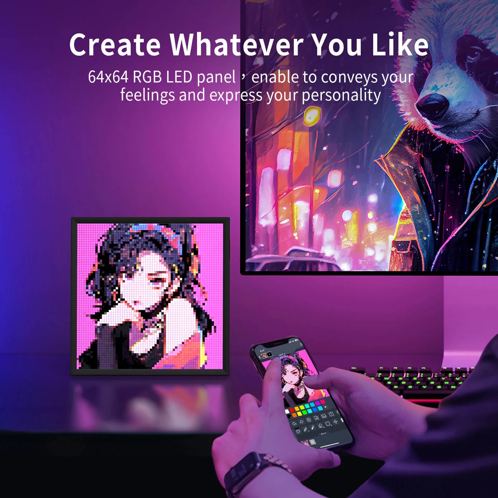 Divoom Pixoo64Ⅱ 64X64 Pixel Art LED Display Social Media Counter