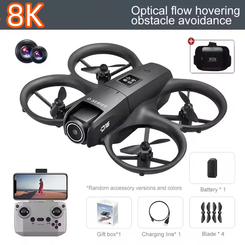 D16 Mini Drone 8K HD Dual Camera Profesional 180° Electric Adjustable GPS Positioning Obstacle Avoidance Bushless UAV 2026 New