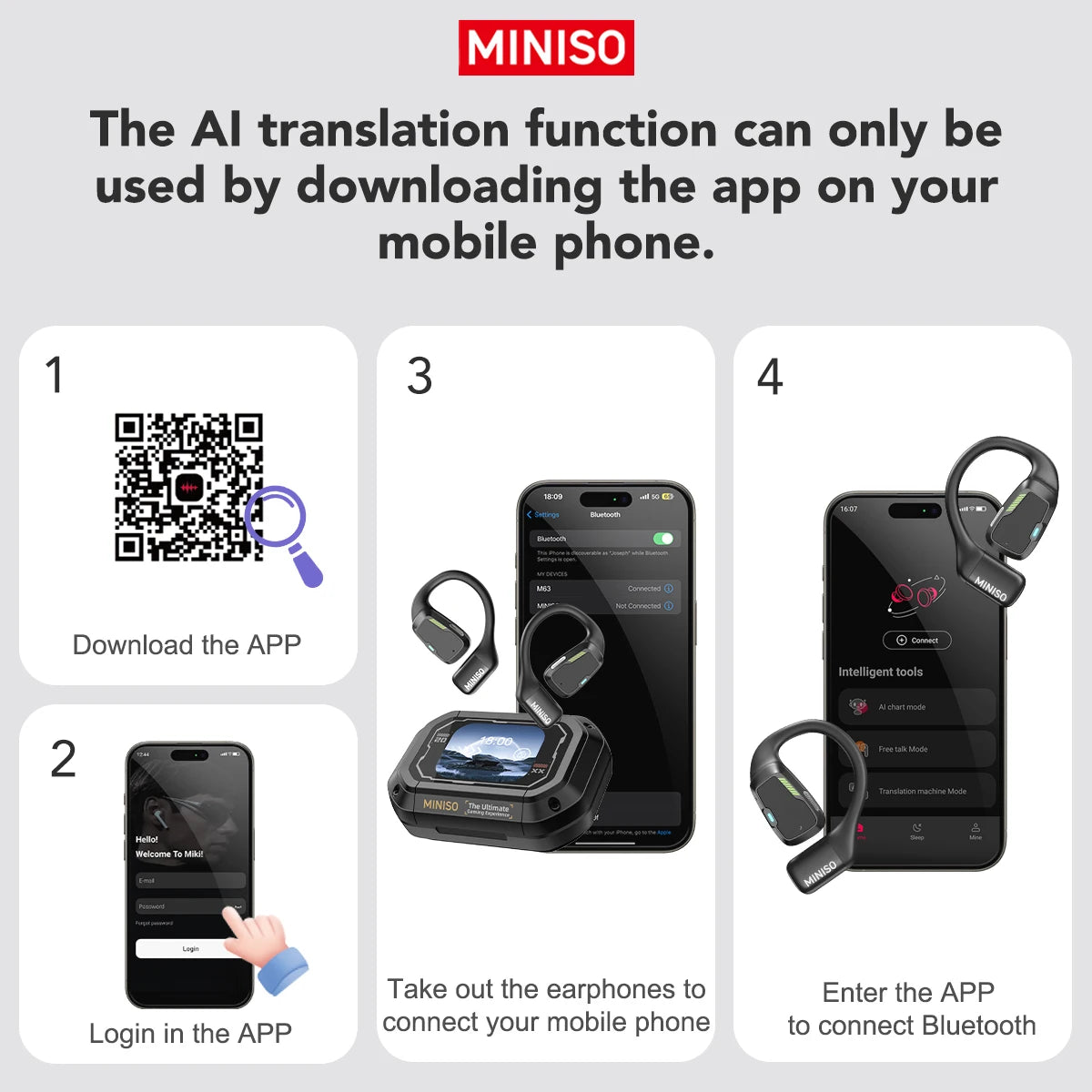 Translator Earphone  M98 AI Wireless Headphones Office Chat Headset ASMR Headset DIY APP AI Wireless Headphones with Mi