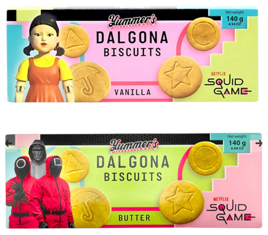COOKI YUMMERS 140 GR SQUID GAME VANILLA (12 UN) & BUTTER (12 UN) DALGONA BISCUITS