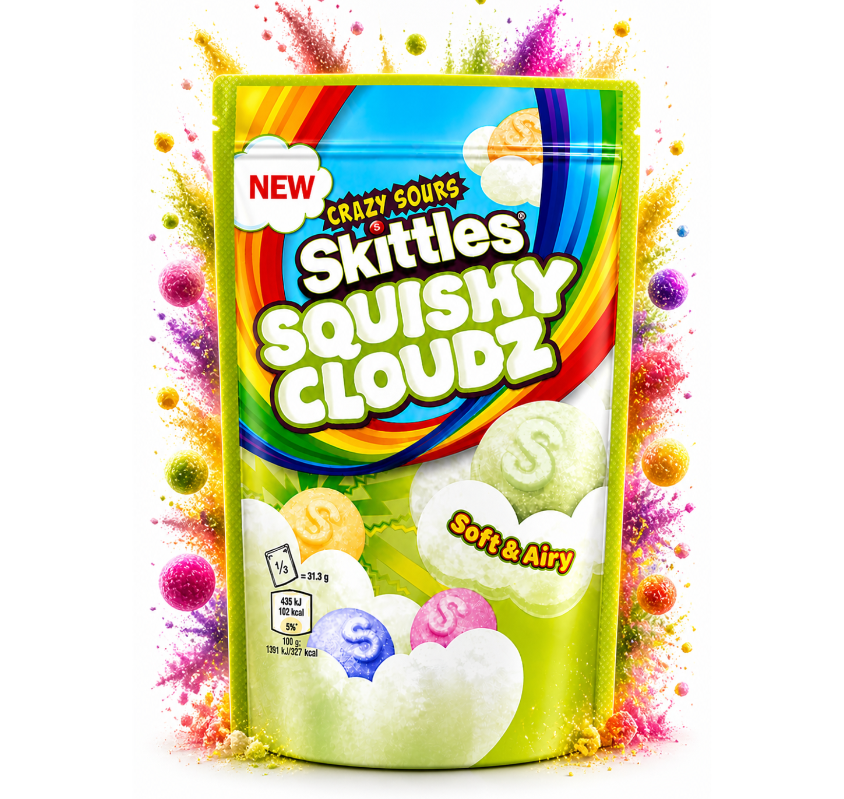 Skittles Squishy Cloudz Crazy Sours – Savanyú puha habos cukorka