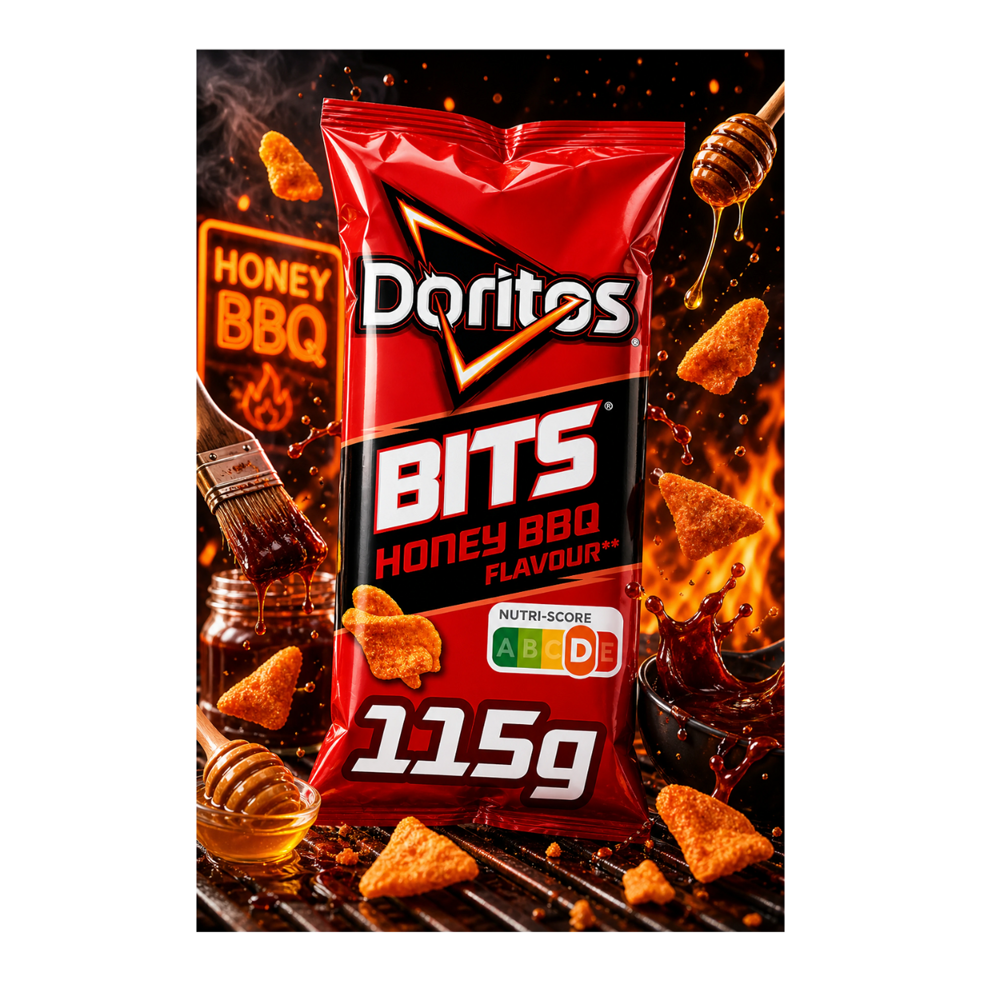 Doritos Bits Honey BBQ 115 g - Édes-füstös BBQ ízű mini chips import termékfotó Candyland Tata - 2. kép
