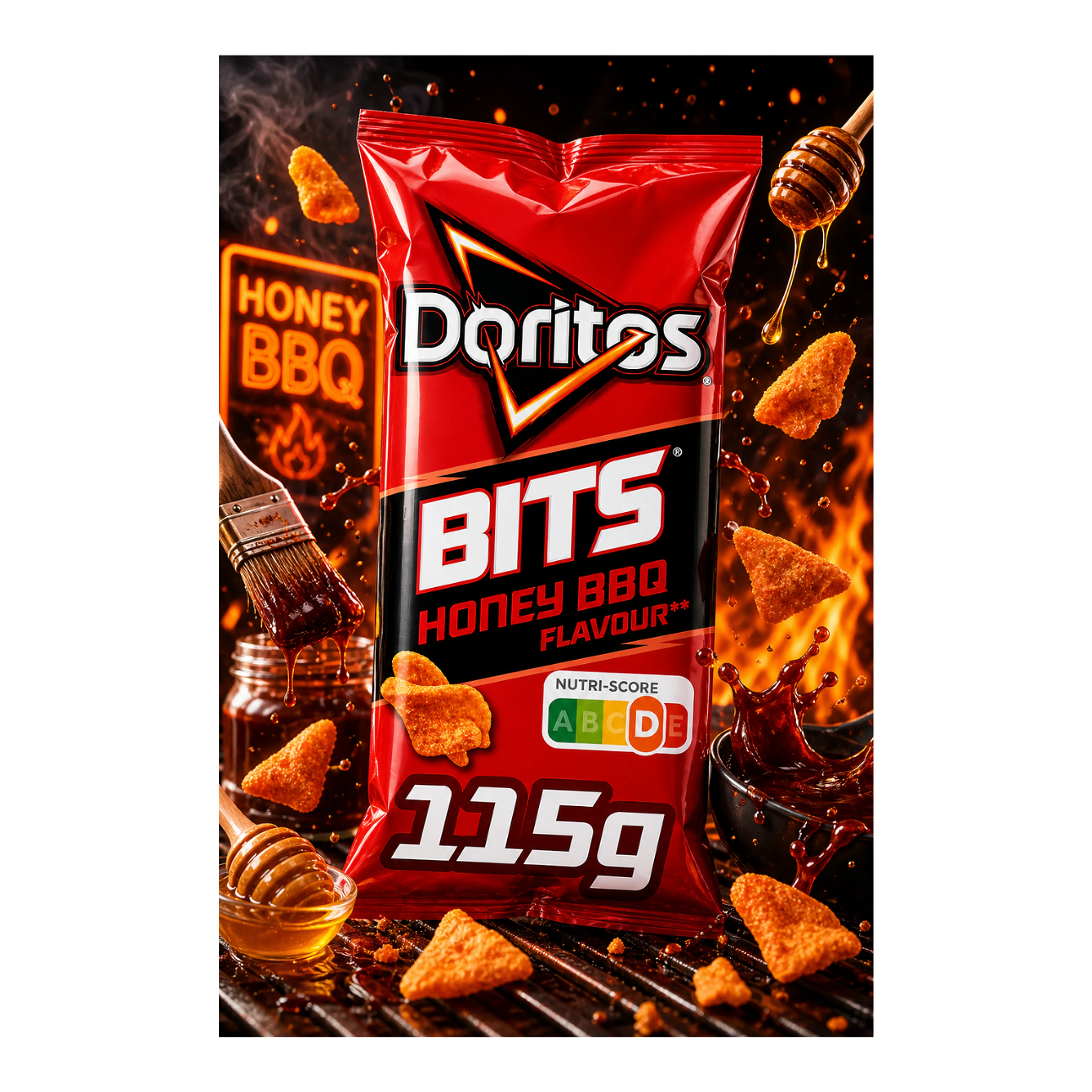 Doritos Bits Honey BBQ 115 g - Édes-füstös BBQ ízű mini chips import termékfotó Candyland Tata - 2. kép