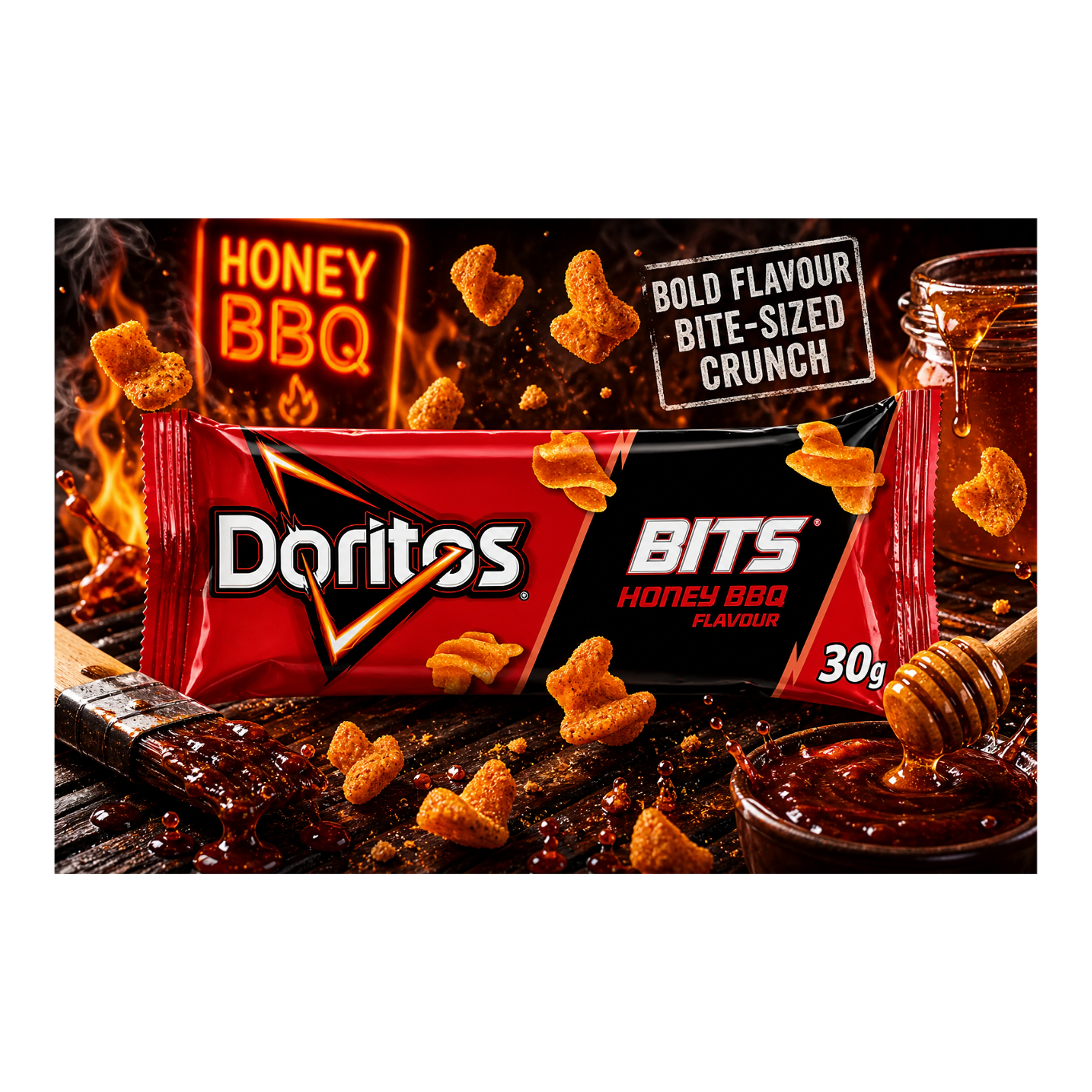Doritos Bits Honey BBQ 30 g - Édes-füstös BBQ ízű mini snack import termékfotó Candyland Tata - 2. kép