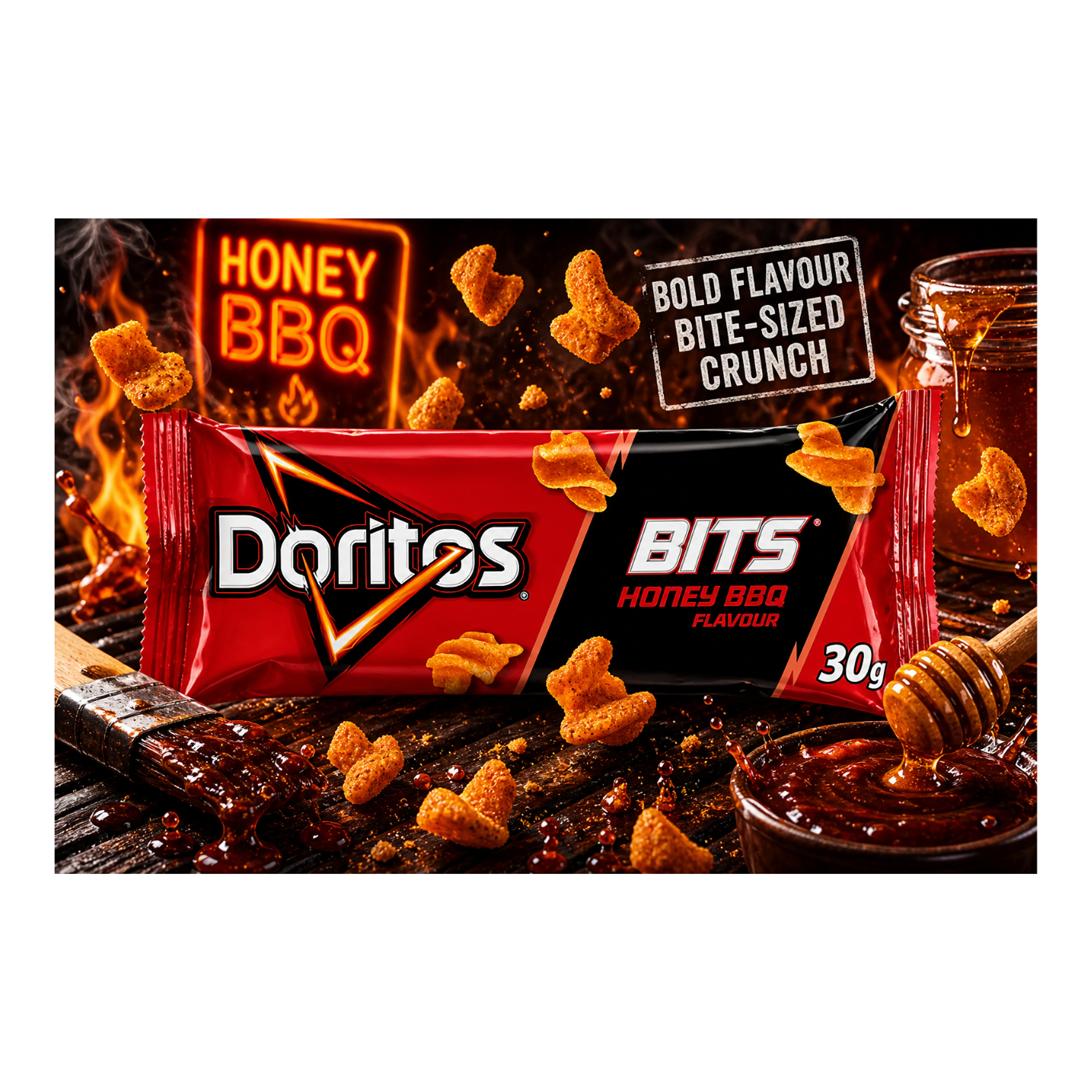 Doritos Bits Honey BBQ 30 g - Édes-füstös BBQ ízű mini snack import termékfotó Candyland Tata - 2. kép