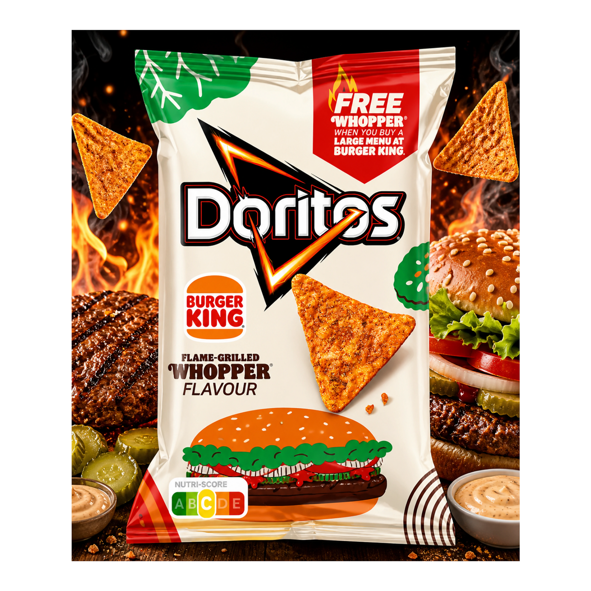 Doritos Burger King Whopper Flavour - Flame-Grilled burger ízű tortilla chips import termékfotó Candyland Tata - 2. kép