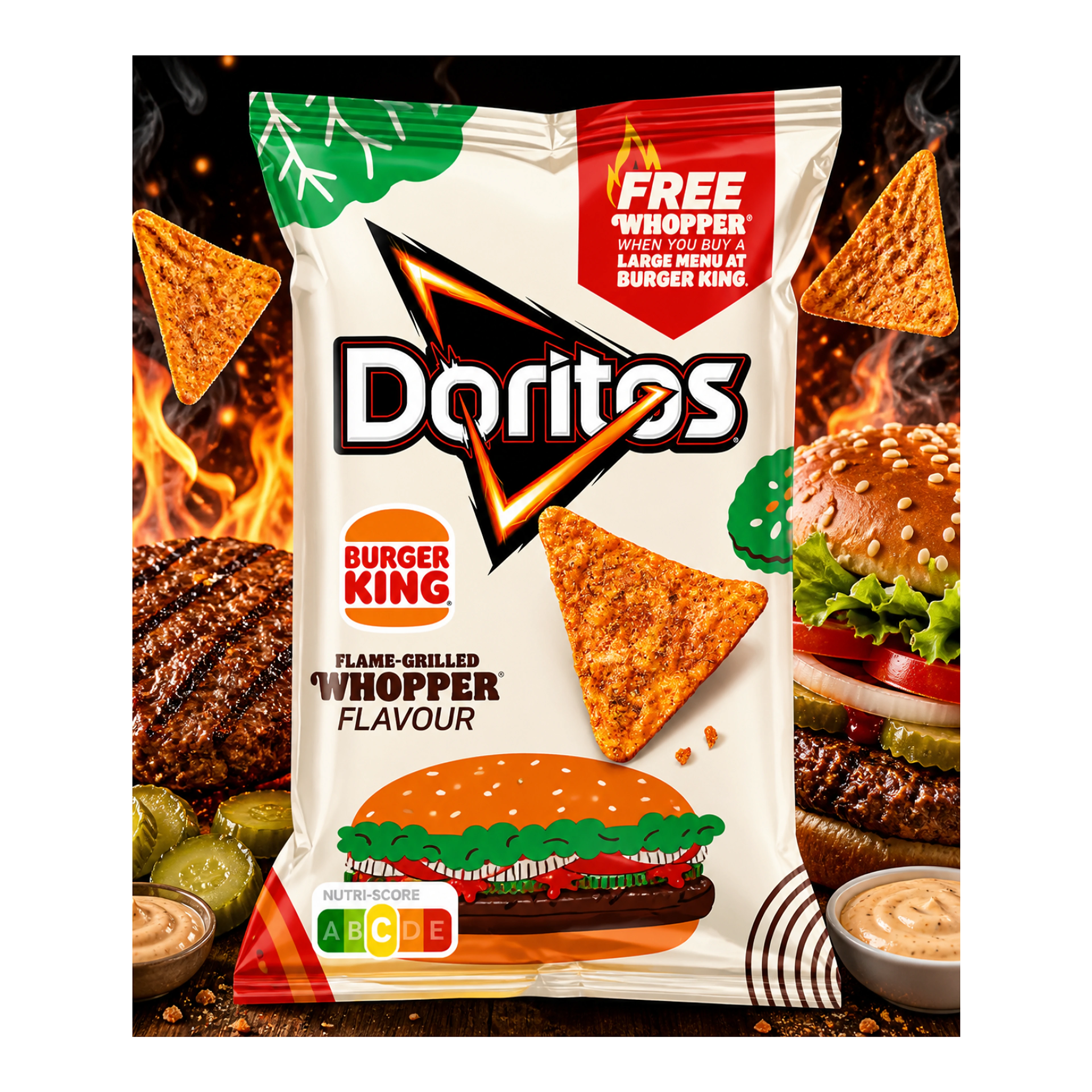 Doritos Burger King Whopper Flavour - Flame-Grilled burger ízű tortilla chips import termékfotó Candyland Tata - 2. kép