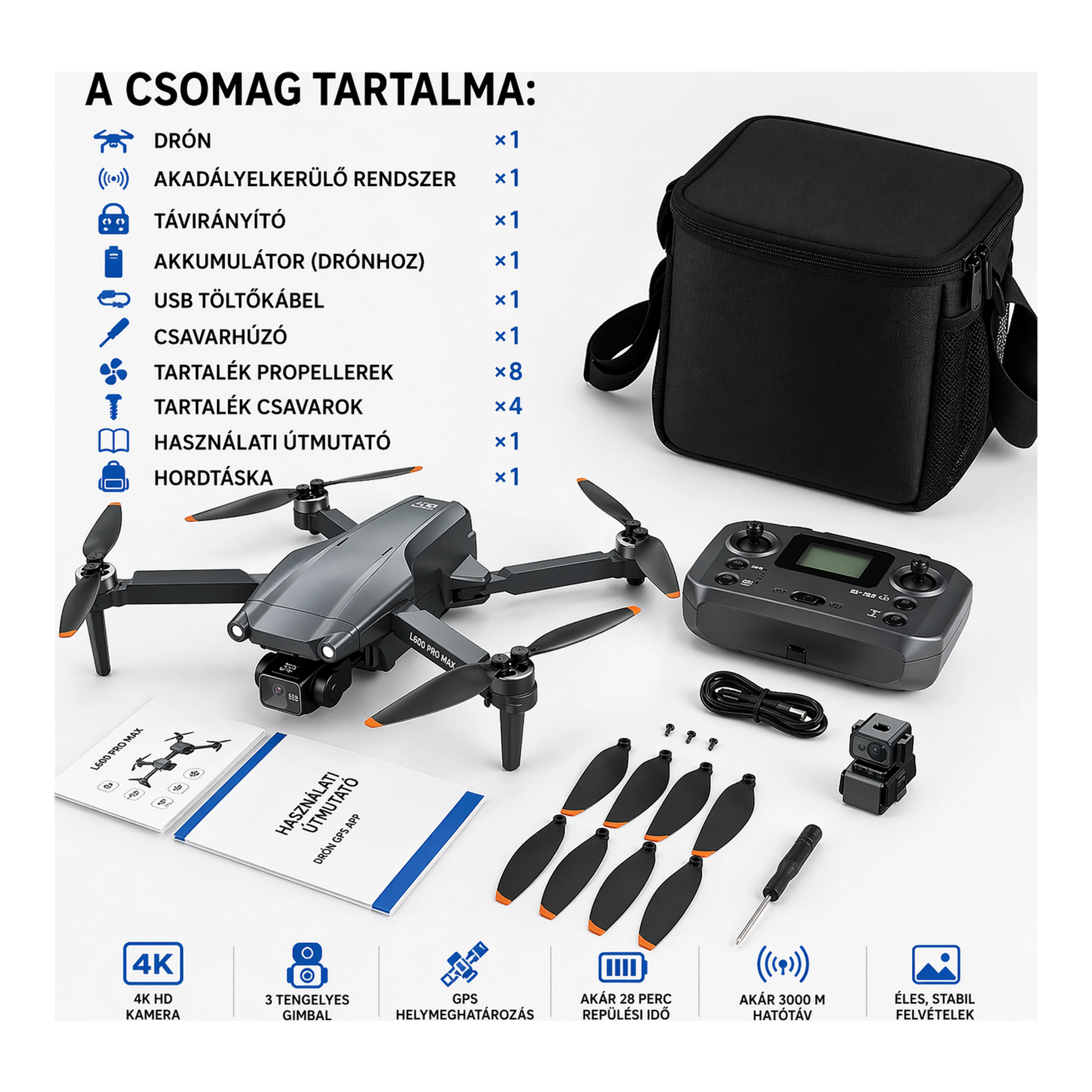 L600 Pro Max 4K GPS drón dupla kamerával import termékfotó Candyland Tata - 5. kép