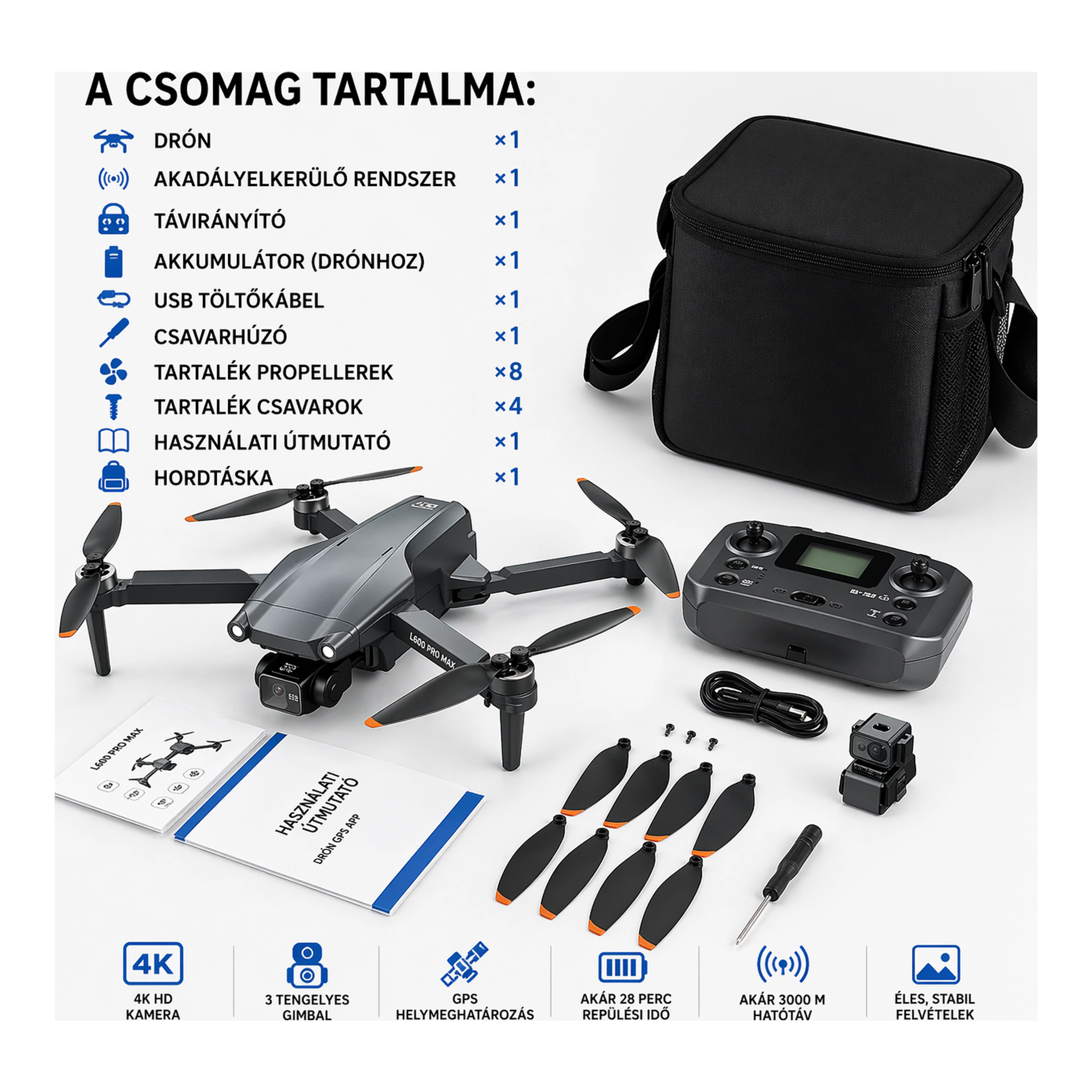 L600 Pro Max 4K GPS drón dupla kamerával import termékfotó Candyland Tata - 5. kép