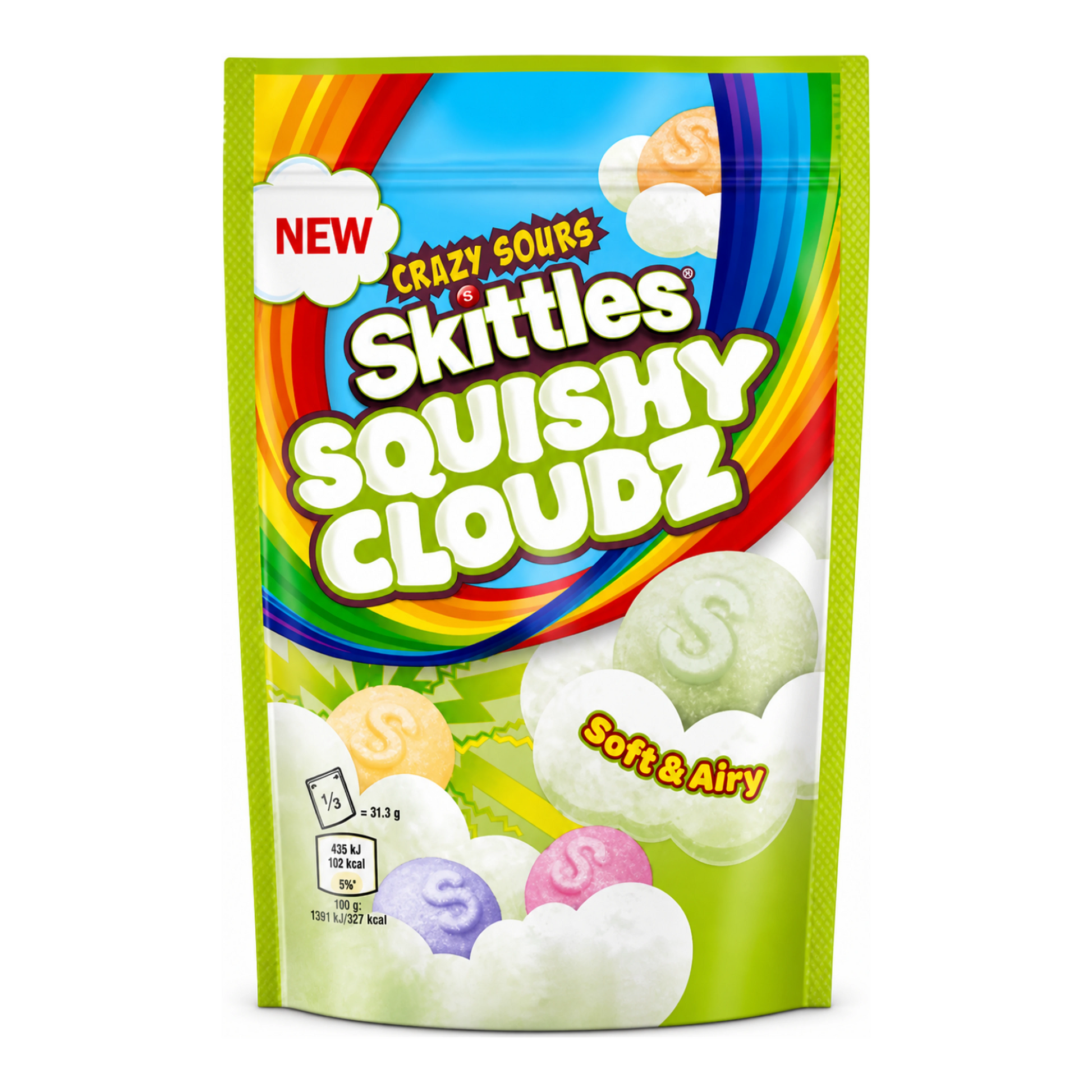 Skittles Squishy Cloudz Crazy Sours - Savanyú puha habos cukorka import termékfotó Candyland Tata