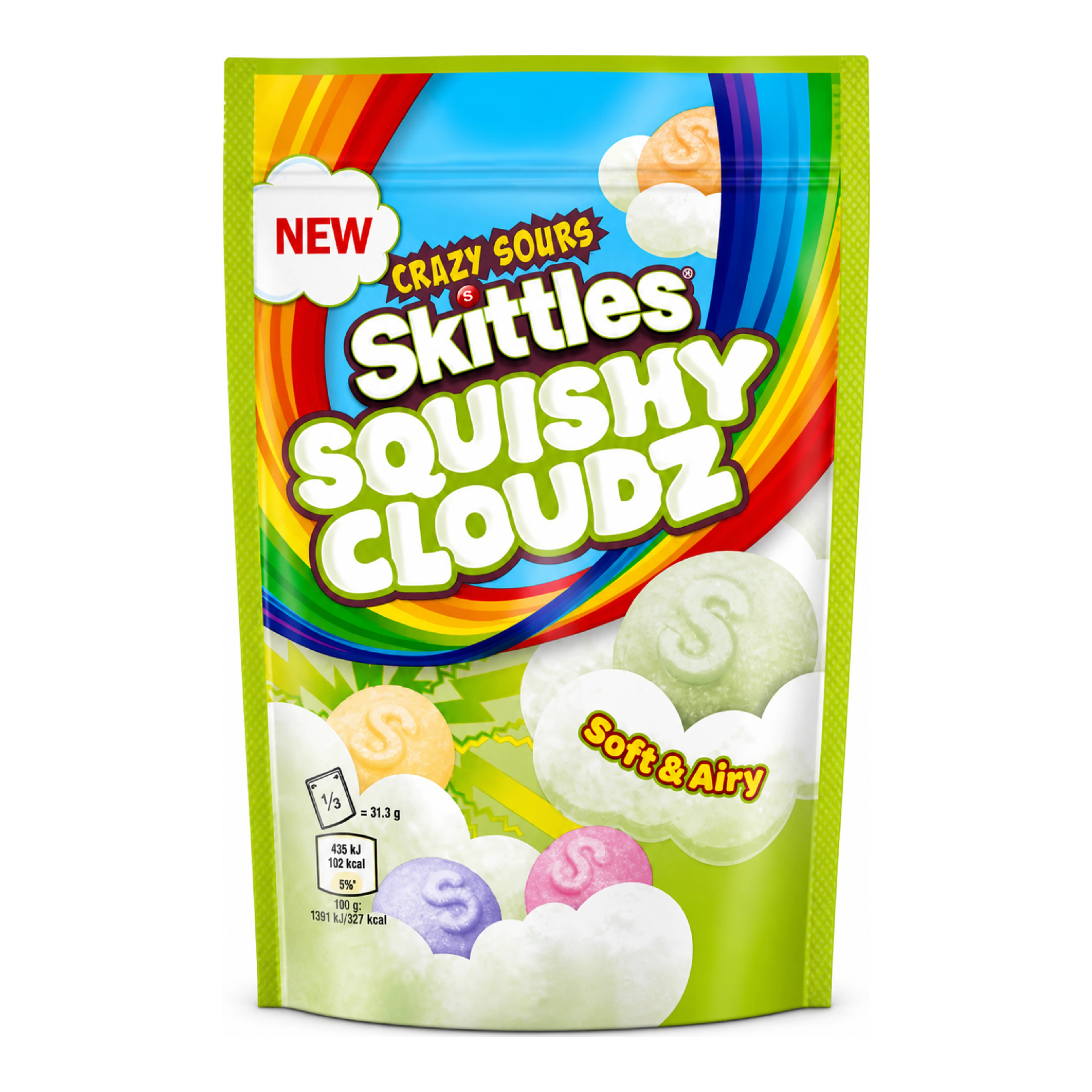 Skittles Squishy Cloudz Crazy Sours - Savanyú puha habos cukorka import termékfotó Candyland Tata