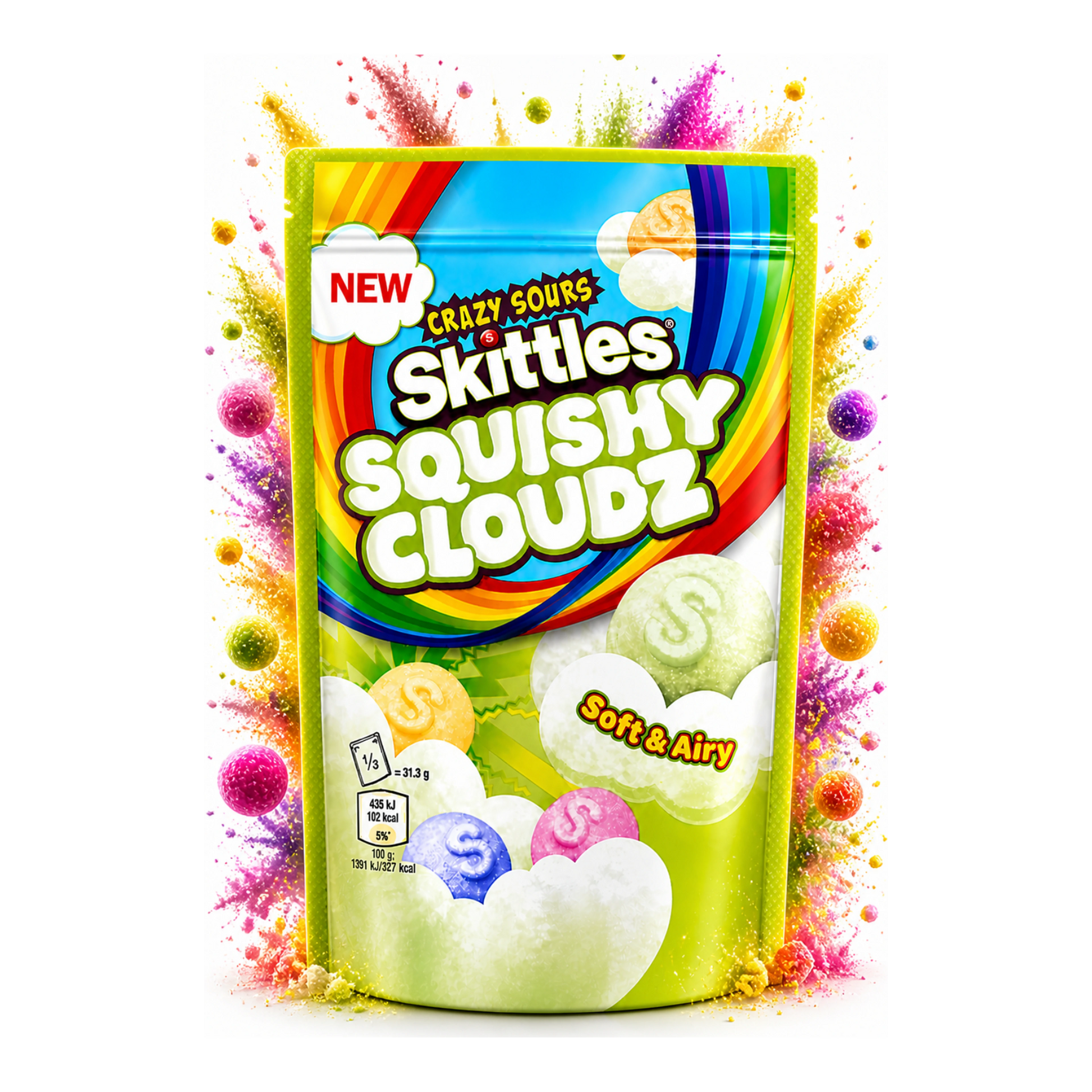 Skittles Squishy Cloudz Crazy Sours - Savanyú puha habos cukorka import termékfotó Candyland Tata - 2. kép