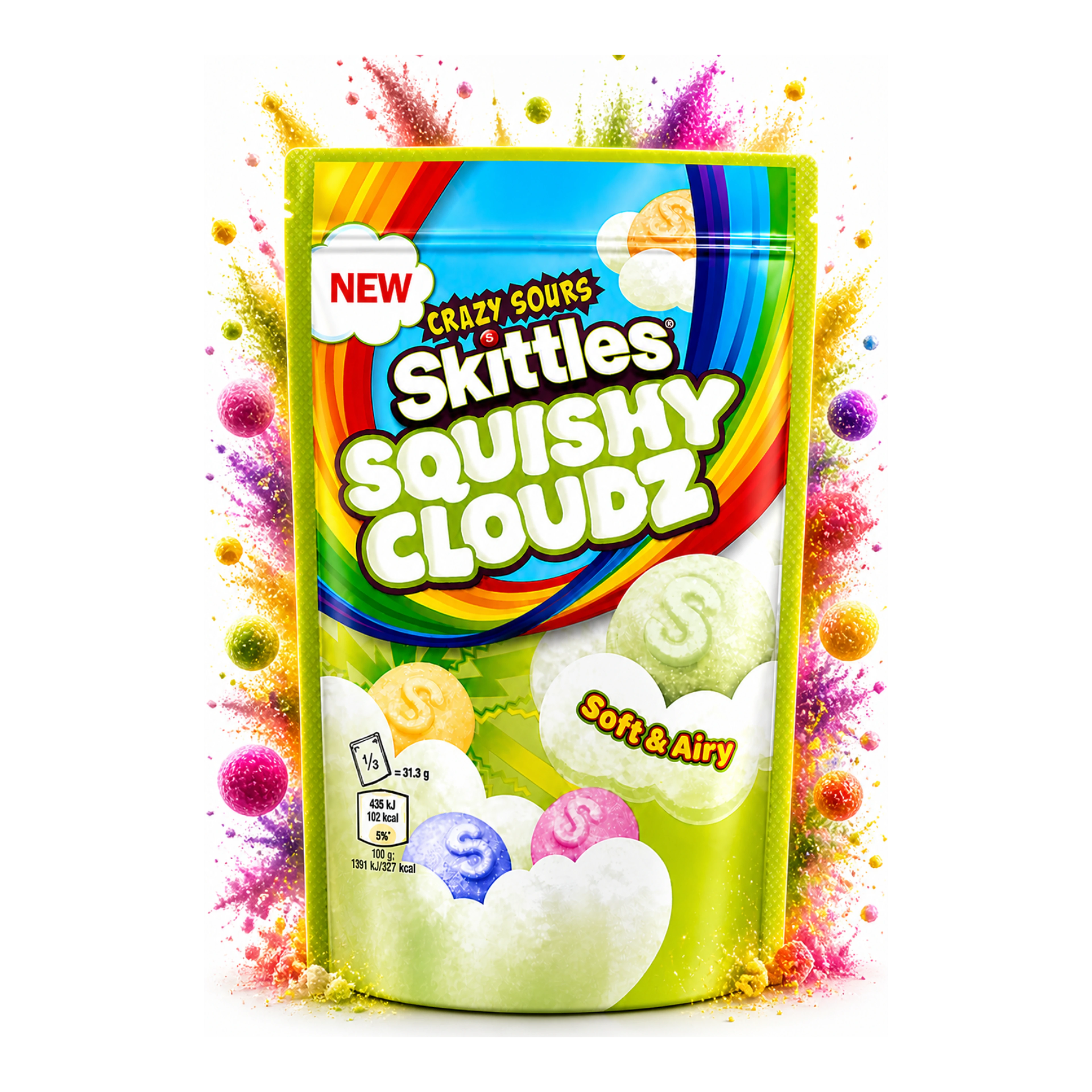 Skittles Squishy Cloudz Crazy Sours - Savanyú puha habos cukorka import termékfotó Candyland Tata - 2. kép