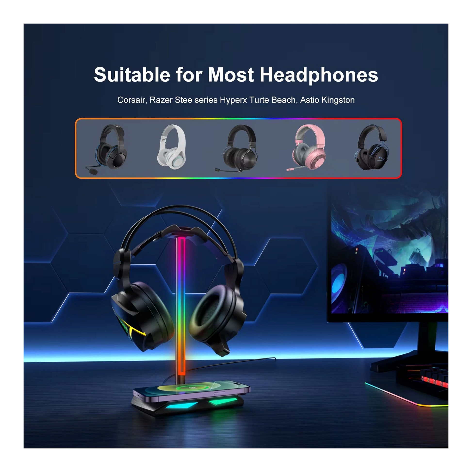 Z12 RGB fejhallgató-állvány fénydokkolóval import termékfotó Candyland Tata - 6. kép