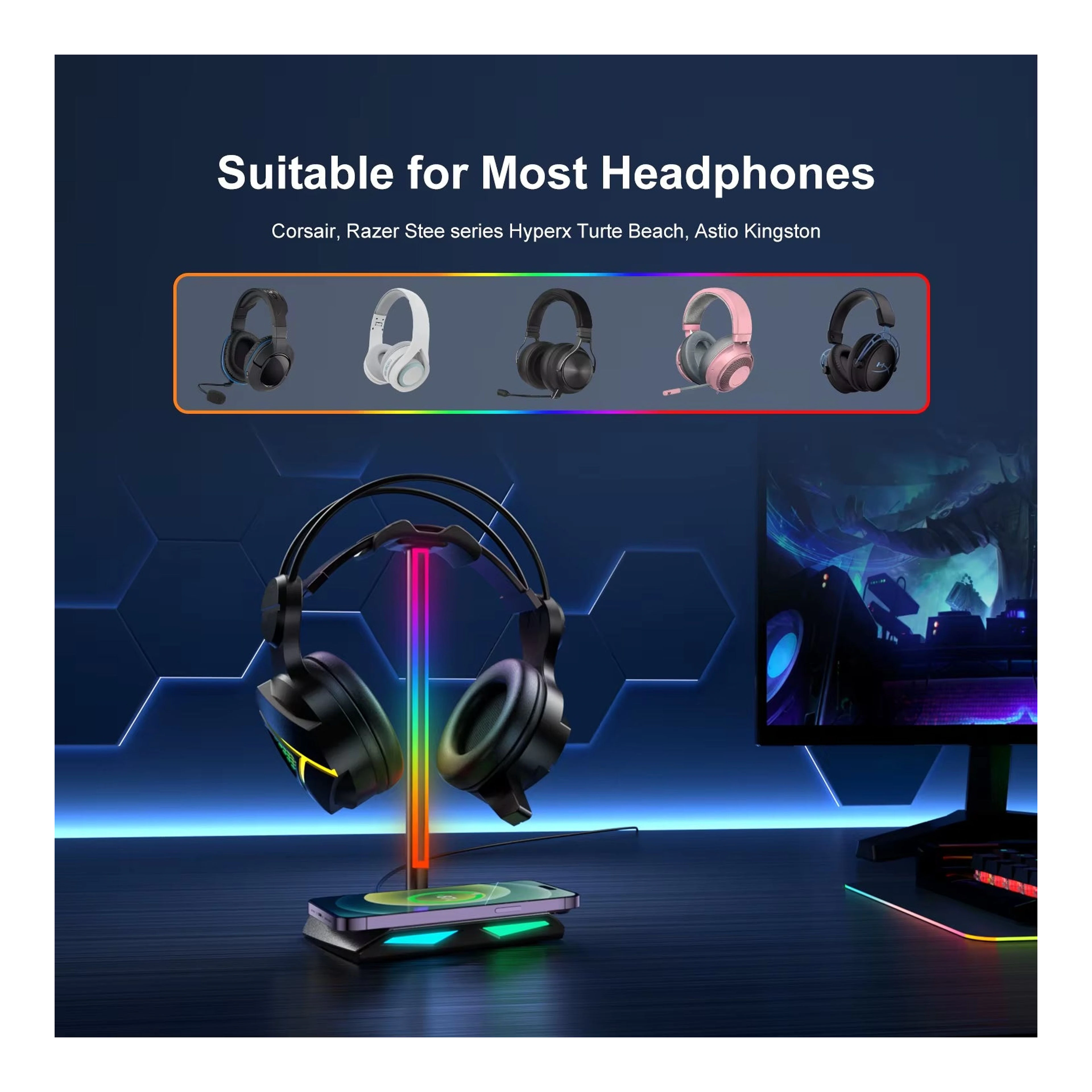 Z12 RGB fejhallgató-állvány fénydokkolóval import termékfotó Candyland Tata - 6. kép
