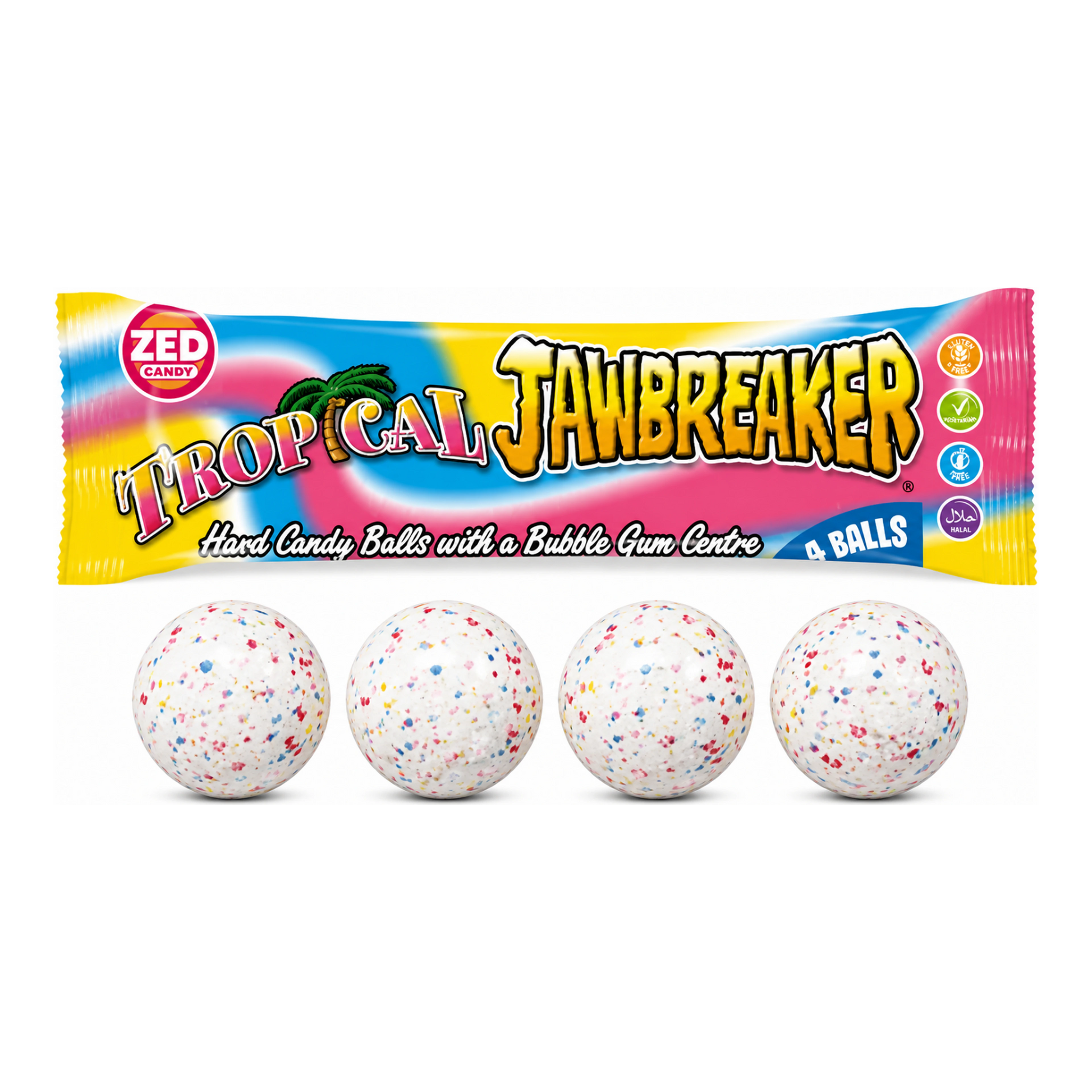 Zed Candy Tropical Jawbreaker - Trópusi ízű kemény cukorka rágógumi középpel import termékfotó Candyland Tata
