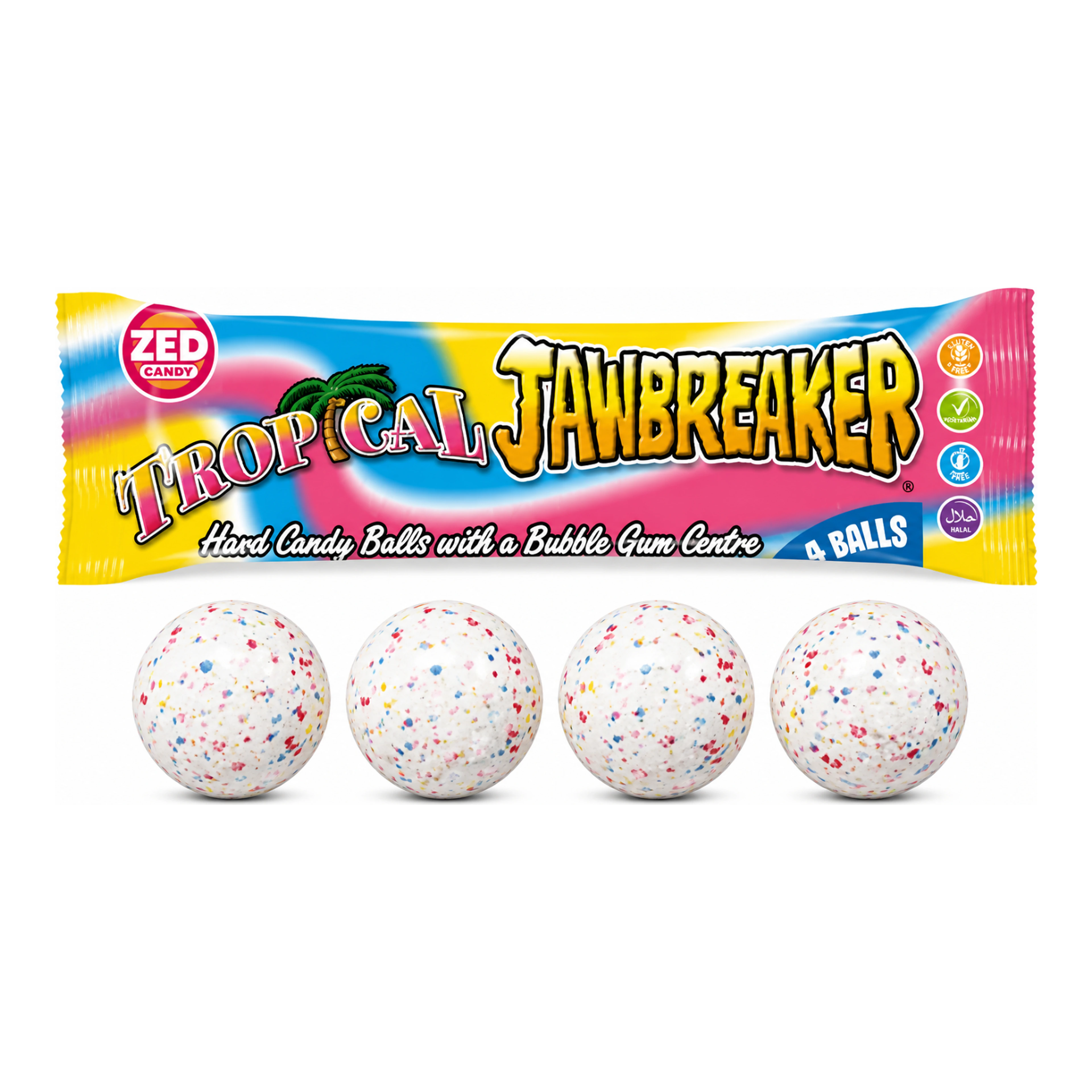 Zed Candy Tropical Jawbreaker - Trópusi ízű kemény cukorka rágógumi középpel import termékfotó Candyland Tata
