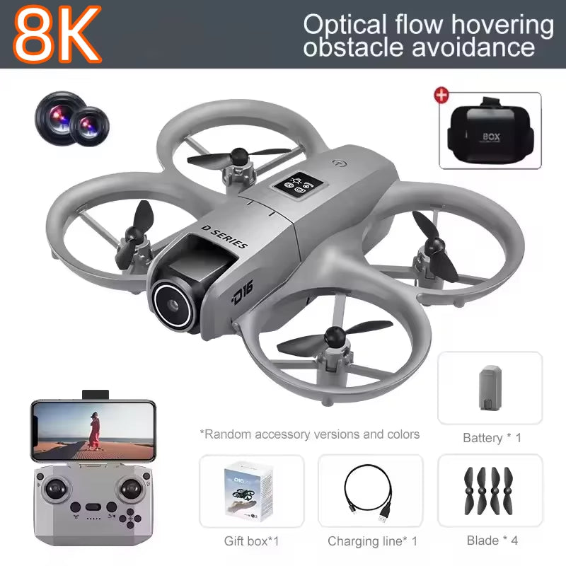D16 Mini Drone 8K HD Dual Camera Profesional 180° Electric Adjustable GPS Positioning Obstacle Avoidance Bushless UAV 2026 New