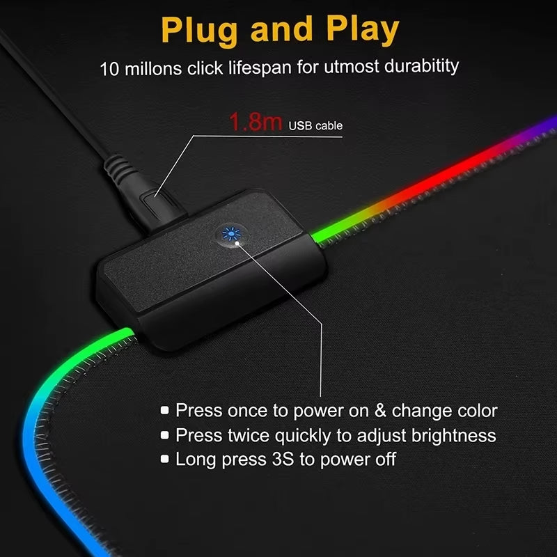 RGB Gaming Mouse Pad LED Light Keyboard Cover Desk Mat Colorful Mouse Pad Waterproof Multi-Size PC Computer Carpet with Backlit